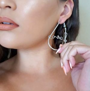 Silver Tone Love Tear Drop Earrings